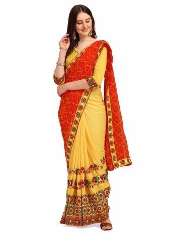 Looking This Partywear Half Half Saree Are Fine Saree Paired With Blouse.This Saree And Blouse Are Vichitra & Georgette Based Fabric With Designer Printed And Embroidery Work. Buy This Pretty Saree Now.