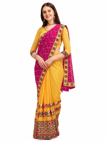 Looking This Partywear Half Half Saree Are Fine Saree Paired With Blouse.This Saree And Blouse Are Vichitra & Georgette Based Fabric With Designer Printed And Embroidery Work. Buy This Pretty Saree Now.