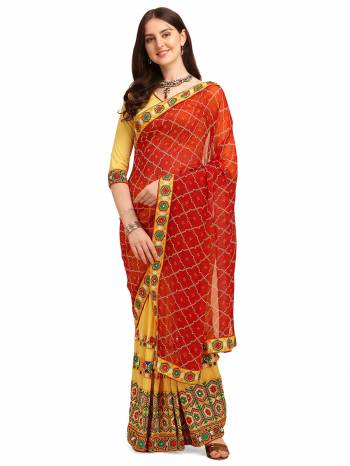 Looking This Partywear Half Half Saree Are Fine Saree Paired With Blouse.This Saree And Blouse Are Vichitra & Georgette Based Fabric With Designer Printed And Embroidery Work. Buy This Pretty Saree Now.