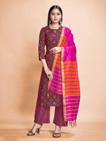 Garb This Readymade Long Dress In Fine Color Top And Bottom With Dupatta Are Rayon Fabricated Beautified With Designer Foil Printed. It Is Light In Weight And Easy To Carry All Day Long. 