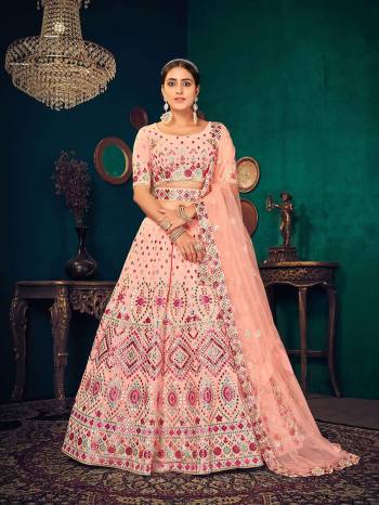 Attrective This Wedding Partywear Heavy Designer Lahenga Choli In Georgette And Dupatta Net In Fabricated Beautified With Attrective Multy Thread, Gota Patti Embroidery Work With Belt.Buy Now. 