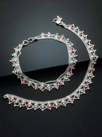 Attrective Looking To Your Personality By Pairing Up This Beautiful Anklets With Your Ethnic Attire. This Prtty Set Is In Silver Color Beautified With Traditonal Work. Buy Now.