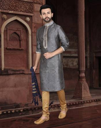 Good Look This Festival Partywear Men's Wear Kurta Pajama Set.This Set Are Kurta Is Jacquard And Pajama Are Cotton Fabriced With Wevon Designer With Embroidery Work.