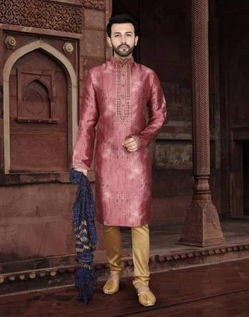 Good Look This Festival Partywear Men's Wear Kurta Pajama Set.This Set Are Kurta Is Jacquard And Pajama Are Cotton Fabriced With Wevon Designer With Embroidery Work.