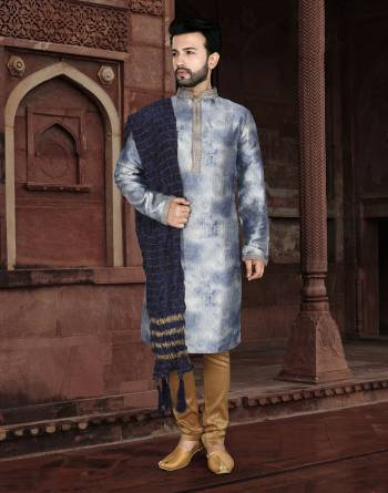 Good Look This Festival Partywear Men's Wear Kurta Pajama Set.This Set Are Kurta Is Jacquard And Pajama Are Cotton Fabriced With Wevon Designer With Embroidery Work.