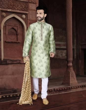 Good Look This Festival Partywear Men's Wear Kurta Pajama Set.This Set Are Kurta Is Jacquard And Pajama Are Cotton Fabriced With Wevon Designer With Embroidery Work.