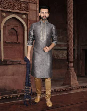 Good Look This Festival Partywear Men's Wear Kurta Pajama Set.This Set Are Kurta Is Jacquard And Pajama Are Cotton Fabriced With Wevon Designer With Embroidery Work.