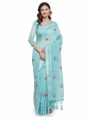 Garb This Partywear Saree Are Light Saree Paired With Blouse.This Saree And Blouse Are Cotton Based Fabric With Designer Wevon Border With Embroidery Work. Buy This Pretty Saree Now.