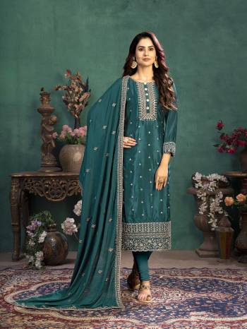 Fine Looking This Designer Long Length Suit In Lovely Color.Its Pretty Designer Embroidery Work Top Is Silk Based Paired With Santoon Bottom And Silk Fabricated Dupatta Which Gives An Attractive To The Suit.