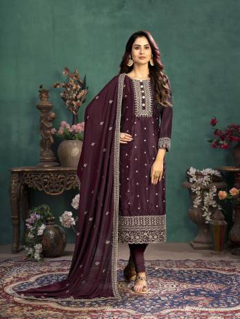 Fine Looking This Designer Long Length Suit In Lovely Color.Its Pretty Designer Embroidery Work Top Is Silk Based Paired With Santoon Bottom And Silk Fabricated Dupatta Which Gives An Attractive To The Suit.