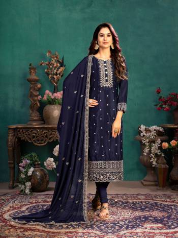 Fine Looking This Designer Long Length Suit In Lovely Color.Its Pretty Designer Embroidery Work Top Is Silk Based Paired With Santoon Bottom And Silk Fabricated Dupatta Which Gives An Attractive To The Suit.