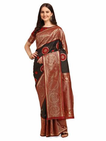 Looking This Partywear Saree Are Fine Saree Paired With Blouse.This Saree And Blouse Are Banarasi Silk Based Fabric With Designer Wevon And Embroidery Work. Buy This Pretty Saree Now.