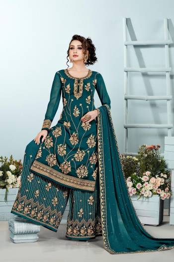 Fine Looking This Designer Long Length Plazzo Suit In Lovely Color.Its Pretty Designer Embroidery Wirh Hand Work Top Is Georgette Based Paired With Georgette Bottom And Georgette Fabricated Dupatta Which Gives An Attractive To The Suit.