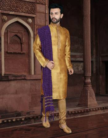 Attrective This Partywear Men's Wear Kurta Pajama Set.This Set Are Kurta Is Jacquard And Pajama Are Cotton Fabriced With Wevon Designer With Embroidery Work.Buy Now.