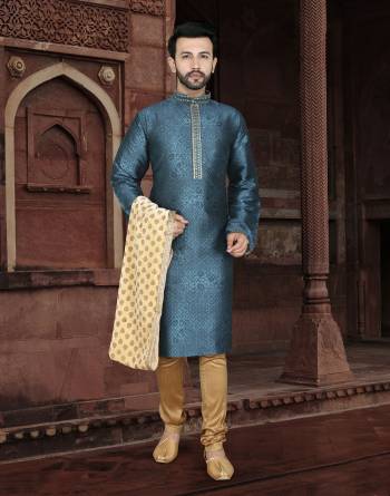 Attrective This Partywear Men's Wear Kurta Pajama Set.This Set Are Kurta Is Jacquard And Pajama Are Cotton Fabriced With Wevon Designer With Embroidery Work.Buy Now.