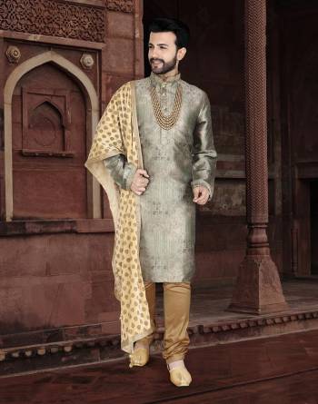 Attrective This Partywear Men's Wear Kurta Pajama Set.This Set Are Kurta Is Jacquard And Pajama Are Cotton Fabriced With Wevon Designer With Embroidery Work.Buy Now.