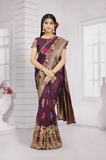 Stylist This Traditional Partywear Saree Are Fine Saree Paired With Blouse.This Saree And Blouse Are Poly Silk Based Fabric With Heavy Jacquard Designer Work. Buy This Pretty Saree Now.