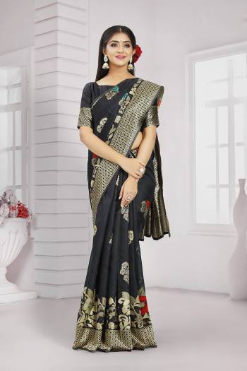 Stylist This Traditional Partywear Saree Are Fine Saree Paired With Blouse.This Saree And Blouse Are Poly Silk Based Fabric With Heavy Jacquard Designer Work. Buy This Pretty Saree Now.