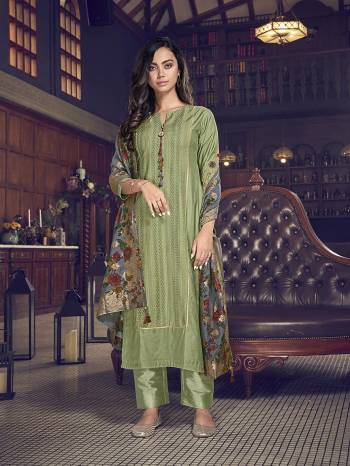 Attrective This Designer Long Length Suit In Lovely Color.Its Pretty Heavy Designer Embroidery Work Top Is Tusser Silk Based Paired With Silk Bottom And Cotton Jacquard Fabricated Dupatta Which Gives An Attractive To The Suit.