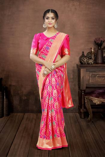 Looking This Traditional Saree Are Fine Saree Paired With Blouse.This Saree And Blouse Are Poly Silk Based Fabric With Heavy Jacquard Designer Work. Buy This Pretty Saree Now.