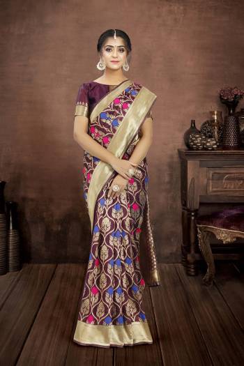 Looking This Traditional Saree Are Fine Saree Paired With Blouse.This Saree And Blouse Are Poly Silk Based Fabric With Heavy Jacquard Designer Work. Buy This Pretty Saree Now.