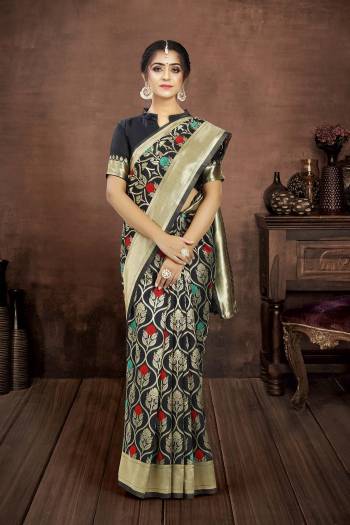 Looking This Traditional Saree Are Fine Saree Paired With Blouse.This Saree And Blouse Are Poly Silk Based Fabric With Heavy Jacquard Designer Work. Buy This Pretty Saree Now.