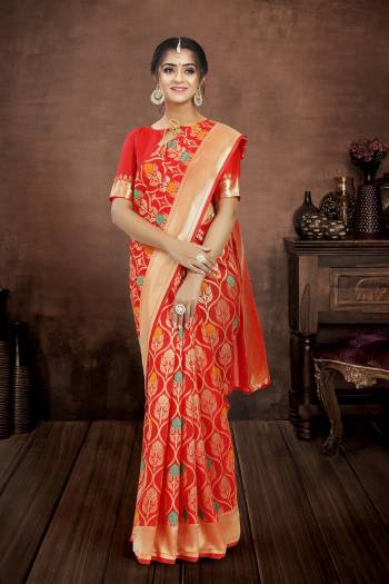 Looking This Traditional Saree Are Fine Saree Paired With Blouse.This Saree And Blouse Are Poly Silk Based Fabric With Heavy Jacquard Designer Work. Buy This Pretty Saree Now.