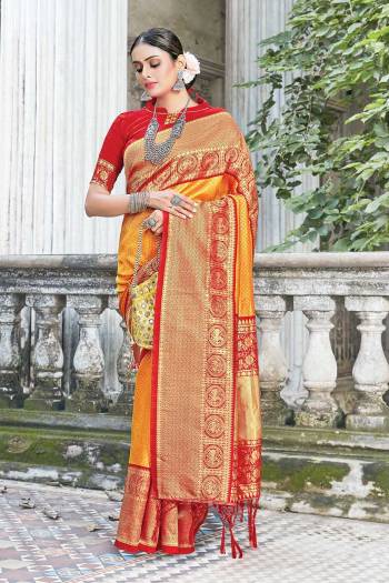 Garb This Designer Partywear Saree Are Fine Saree Paired With Contrasted Blouse.This Saree And Blouse Are Silk Based Fabric With Wevon Designer Work. Buy This Pretty Saree Now.