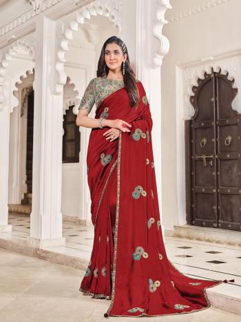 This Stylist Partywear Saree Are Fine Saree Paired With Blouse.This Saree And Blouse Are Art Silk Fabric With Heavy Designer Embroidery Work. Buy This Pretty Saree Now.