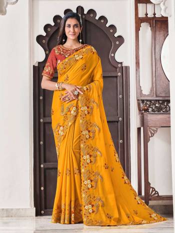 This Stylist Partywear Saree Are Fine Saree Paired With Blouse.This Saree And Blouse Are Art Silk Fabric With Heavy Designer Embroidery Work. Buy This Pretty Saree Now.