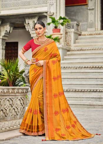 Garb This Traditional Saree Are Fine Saree Paired With Blouse.This Saree And Blouse Are Art Silk Based Fabric With Heavy Designer Embroidery Work. Buy This Pretty Saree Now.