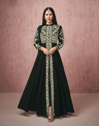 Attrective This Designer Long Length Free Size Stitched Suit In Lovely Color.Its Pretty Heavy Designer Thread Embroidery Work Top Is Georgette Based Paired With Santoon Bottom And Georgette Fabricated Dupatta Which Gives An Attractive To The Suit.