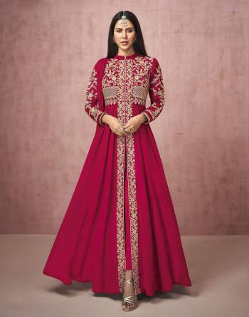 Attrective This Designer Long Length Free Size Stitched Suit In Lovely Color.Its Pretty Heavy Designer Thread Embroidery Work Top Is Georgette Based Paired With Santoon Bottom And Georgette Fabricated Dupatta Which Gives An Attractive To The Suit.