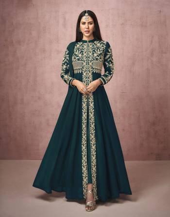 Attrective This Designer Long Length Free Size Stitched Suit In Lovely Color.Its Pretty Heavy Designer Thread Embroidery Work Top Is Georgette Based Paired With Santoon Bottom And Georgette Fabricated Dupatta Which Gives An Attractive To The Suit.