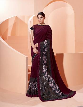 Garb This Partywear Stylist Designer Fine Colour Saree Paired With Blouse.This Saree Are Lycra And Blouse Are Raw Silk Fabric With Heavy Designer Embroidery Work. Buy This Pretty Saree Now.