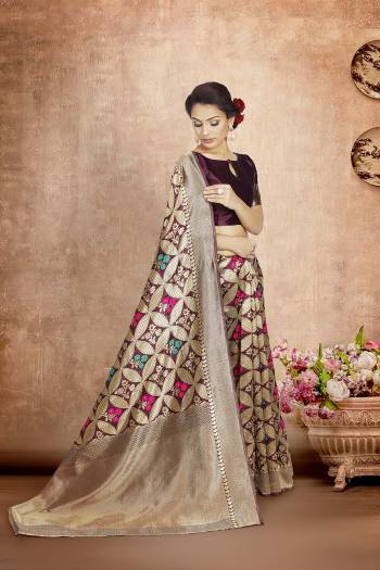 This Partywear Saree Are Fine Saree Paired With Blouse.This Saree And Blouse Are Poly Silk Based Fabric With Heavy Jacquard Designer Work. Buy This Pretty Saree Now.