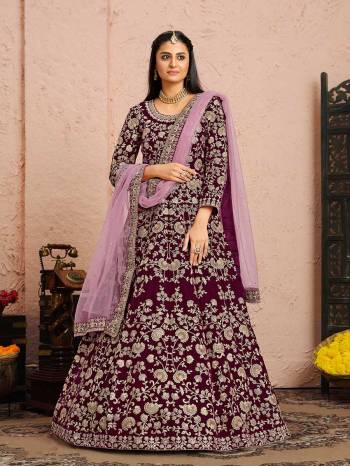 Stylist This Partywear Designer Long Length Suit In Lovely Color.Its Pretty Heavy Designer Embroidery Work Top Is Velvet Based Paired With Santoon Bottom And Net Fabricated Dupatta Which Gives An Attractive To The Suit.