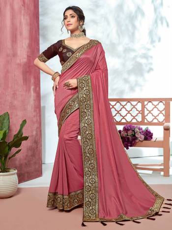  This Designer Partywear Saree Are Fine Saree Paired With Blouse.This Saree Are Vichitra Silk And Blouse Dupion Based Fabric With Heavy Designer Embroidery And Lace Wevon Work. Buy This Pretty Saree Now.