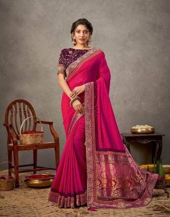 Garb This Partywear Stylist Designer Fine Colour Saree Paired With Blouse.This Saree Are Doul Tone Silk Georgette And Blouse Are Raw Silk Fabric With Heavy Designer Embroidery Work. Buy This Pretty Saree Now.