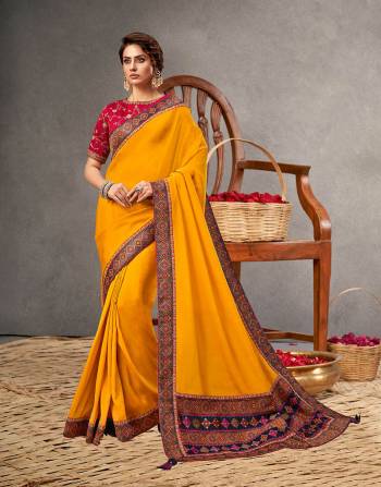 Garb This Partywear Stylist Designer Fine Colour Saree Paired With Blouse.This Saree Are Satin Silk And Blouse Are Raw Silk Fabric With Heavy Designer Embroidery Work. Buy This Pretty Saree Now.