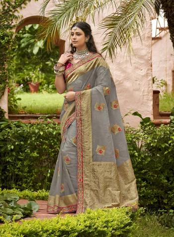 Looking This Stylist Partywear Saree Are Fine Saree Paired With Blouse.This Saree And Blouse Are Organza Tissue Fabric With Heavy Designer Weaving With Embroidery Border,Blouse Work. Buy This Pretty Saree Now.