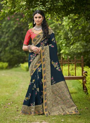 Looking This Stylist Partywear Saree Are Fine Saree Paired With Blouse.This Saree And Blouse Are Organza Tissue Fabric With Heavy Designer Weaving With Embroidery Border,Blouse Work. Buy This Pretty Saree Now.