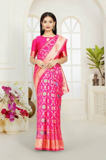 Attrective This Banarasi Saree Are Fine Saree Paired With Blouse.This Saree And Blouse Are Poly Silk Based Fabric With Wevon Jacquard Designer Work. Buy This Pretty Saree Now.