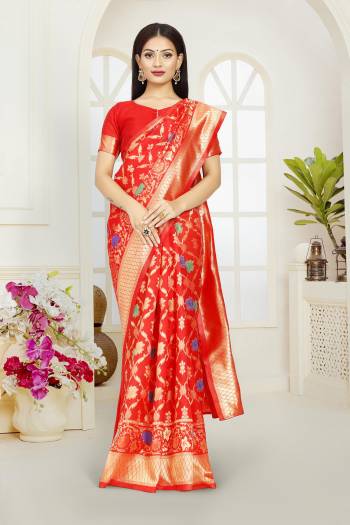 Attrective This Banarasi Saree Are Fine Saree Paired With Blouse.This Saree And Blouse Are Poly Silk Based Fabric With Wevon Jacquard Designer Work. Buy This Pretty Saree Now.