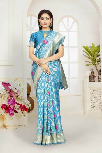 Attrective This Banarasi Saree Are Fine Saree Paired With Blouse.This Saree And Blouse Are Poly Silk Based Fabric With Wevon Jacquard Designer Work. Buy This Pretty Saree Now.