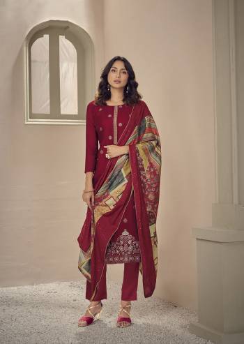 Attrective This Designer Collection In Long Length Fine Color.Its Pretty Wevon Designer Work Top Is Muslin Based Paired With Santoon Bottom And Muslin Digital Printed With Sequance Work Fabricated Dupatta Which Gives An Attractive To The Suit.