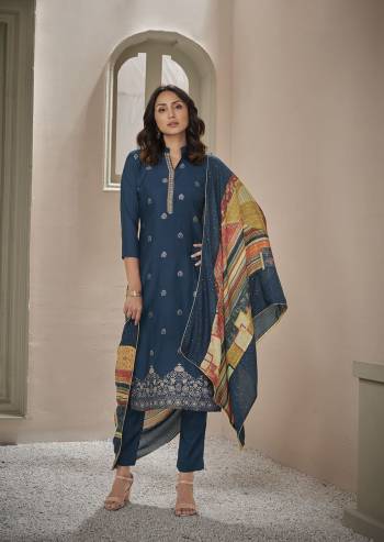 Attrective This Designer Collection In Long Length Fine Color.Its Pretty Wevon Designer Work Top Is Muslin Based Paired With Santoon Bottom And Muslin Digital Printed With Sequance Work Fabricated Dupatta Which Gives An Attractive To The Suit.