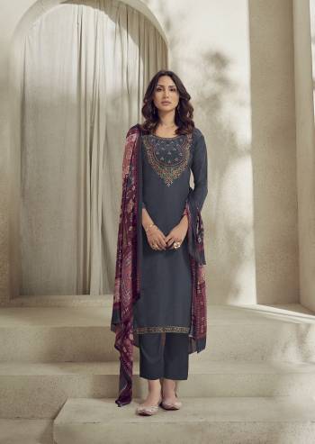 Garb This Designer Long Length Suit In Lovely Color.Its Pretty Heavy Designer Embroidery,Stone Work Top Is Upada Silk Based Paired With Santoon Bottom And Chinnon With Digital Printed Fabricated Dupatta Which Gives An Attractive To The Suit.