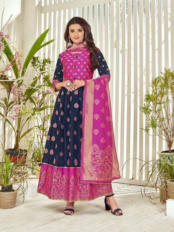 Stylist This Readymade Long Gown With Dupatta In Fine Color Fabricated On Banarasi Silk With Dupatta Are Banarasi Silk Beautified With Wevon Designer. It Is Light In Weight And Easy To Carry All Day Long. 