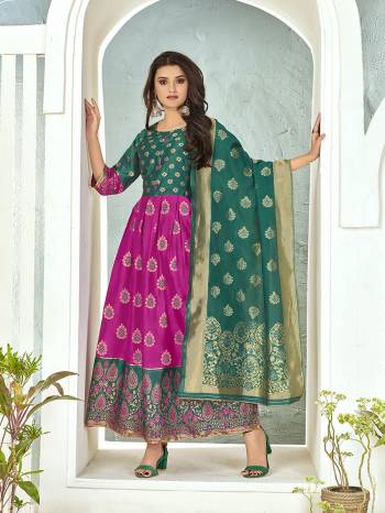 Stylist This Readymade Long Gown With Dupatta In Fine Color Fabricated On Banarasi Silk With Dupatta Are Banarasi Silk Beautified With Wevon Designer. It Is Light In Weight And Easy To Carry All Day Long. 